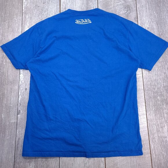 Von Dutch T-Shirt Mens XL Blue Graphic Print Cotton Short Sleeve Y2K Top - Picture 2 of 5